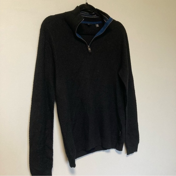Ted Baker black wool blend quarter zip sweater - Picture 2 of 7